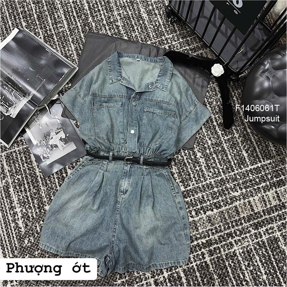 Jump short jean tay ngắn kèm đai