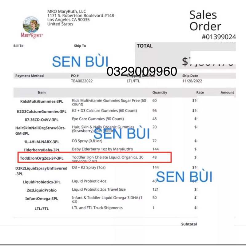 Dung dịch Sắt hữu cơ Mary Ruth’s Organic Toddlers Iron Liquid Drop 30ml