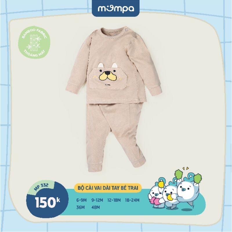 Bộ dài tay cài vai bé trai Mompa chất bamboo 6-48M