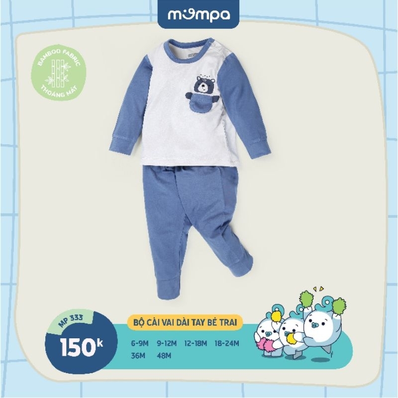 Bộ dài tay cài vai bé trai Mompa chất bamboo 6-48M