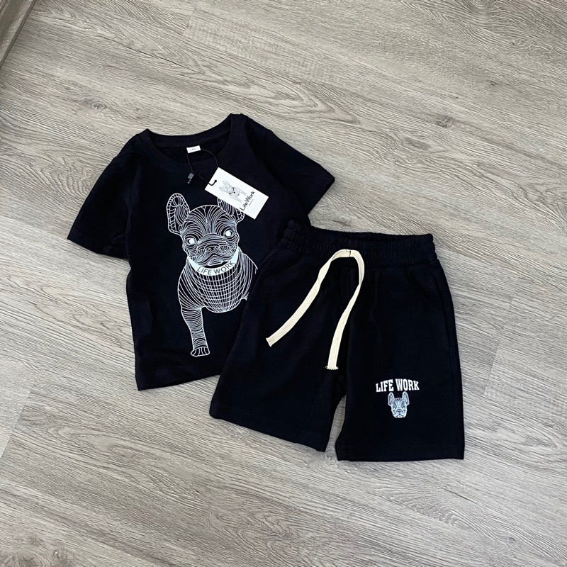 Set bộ chó Life.work áo cotton kết hợp quần da cá siêu đẹp cho bé trai bé gái size từ 12-30 cân