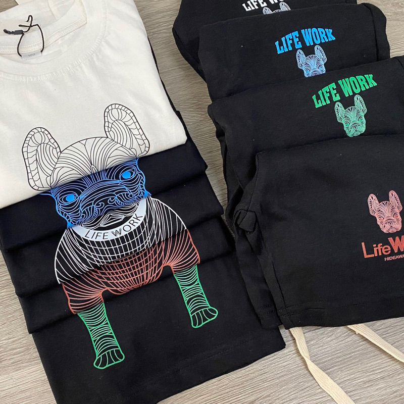 Set bộ chó Life.work áo cotton kết hợp quần da cá siêu đẹp cho bé trai bé gái size từ 12-30 cân