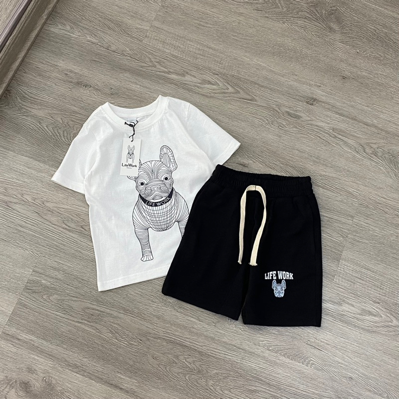 Set bộ chó Life.work áo cotton kết hợp quần da cá siêu đẹp cho bé trai bé gái size từ 12-30 cân