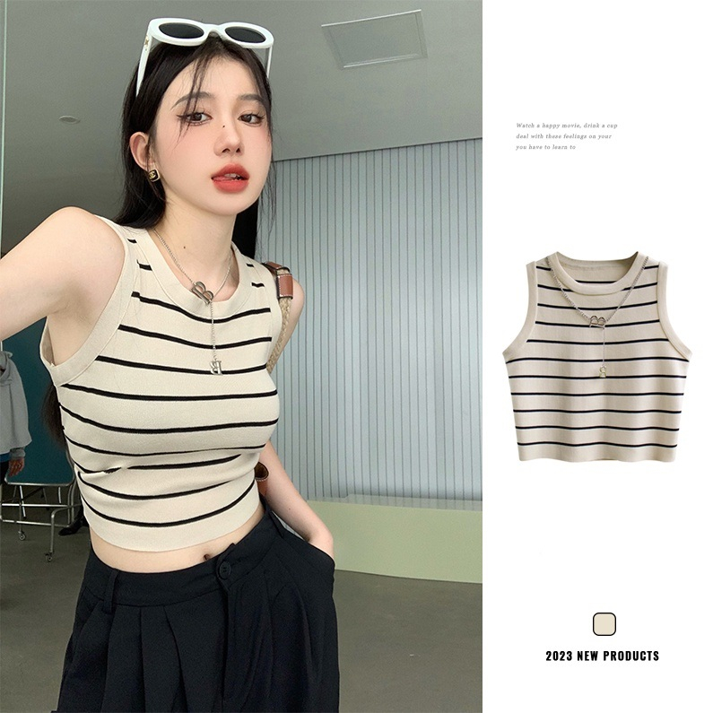 Áo sát nách ôm dáng họa tiết kẻ sọc 3 màu tùy chọn phong cách Hàn Quốc thời trang cho nữ(gửi Vòng cổ)