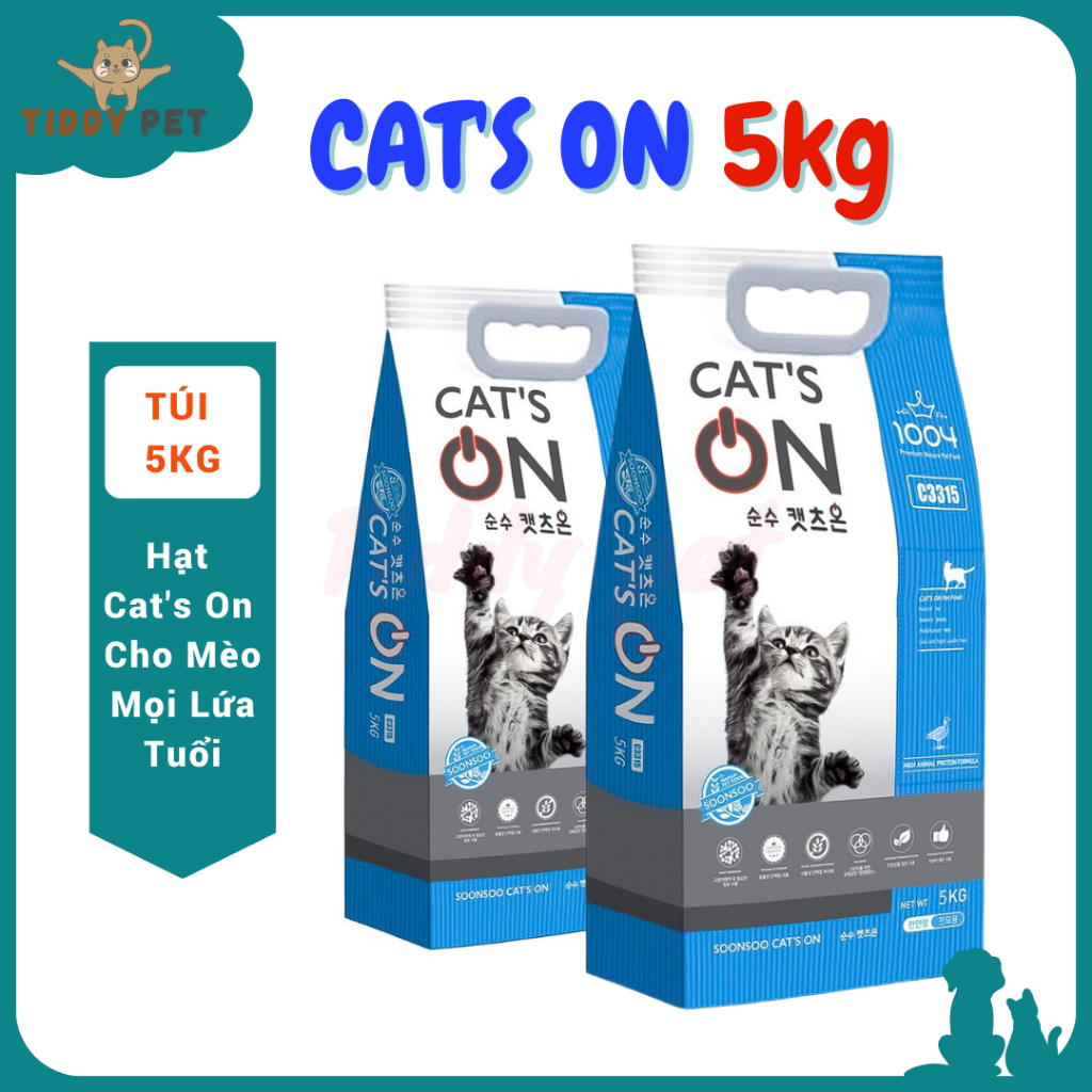 Thức Ăn Hạt Cho Mèo Cat's On, Hạt Cho Mèo Mọi Lứa Tuổi Cat On Túi 5kg - Tiddy Pet Shop