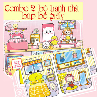 Combo 2 bộ tranh nhà búp bê giấy-đồ chơi giấy cắt dán