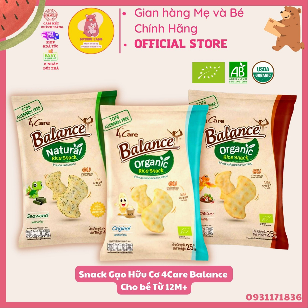 [DATE T5.2024] Snack - Bánh Gạo Hữu Cơ 4Care Balance Cho Bé Gói 25g