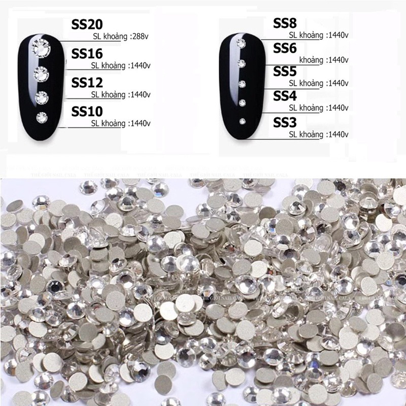 Đá hk trắng 7 màu - Đá trắng lẻ size , đá 7 màu lẻ số , Đá trắng size nhỏ gói 1440 viên