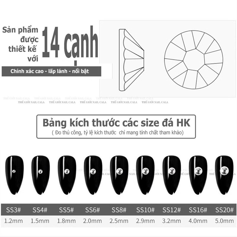 Đá hk trắng 7 màu - Đá trắng lẻ size , đá 7 màu lẻ số , Đá trắng size nhỏ gói 1440 viên