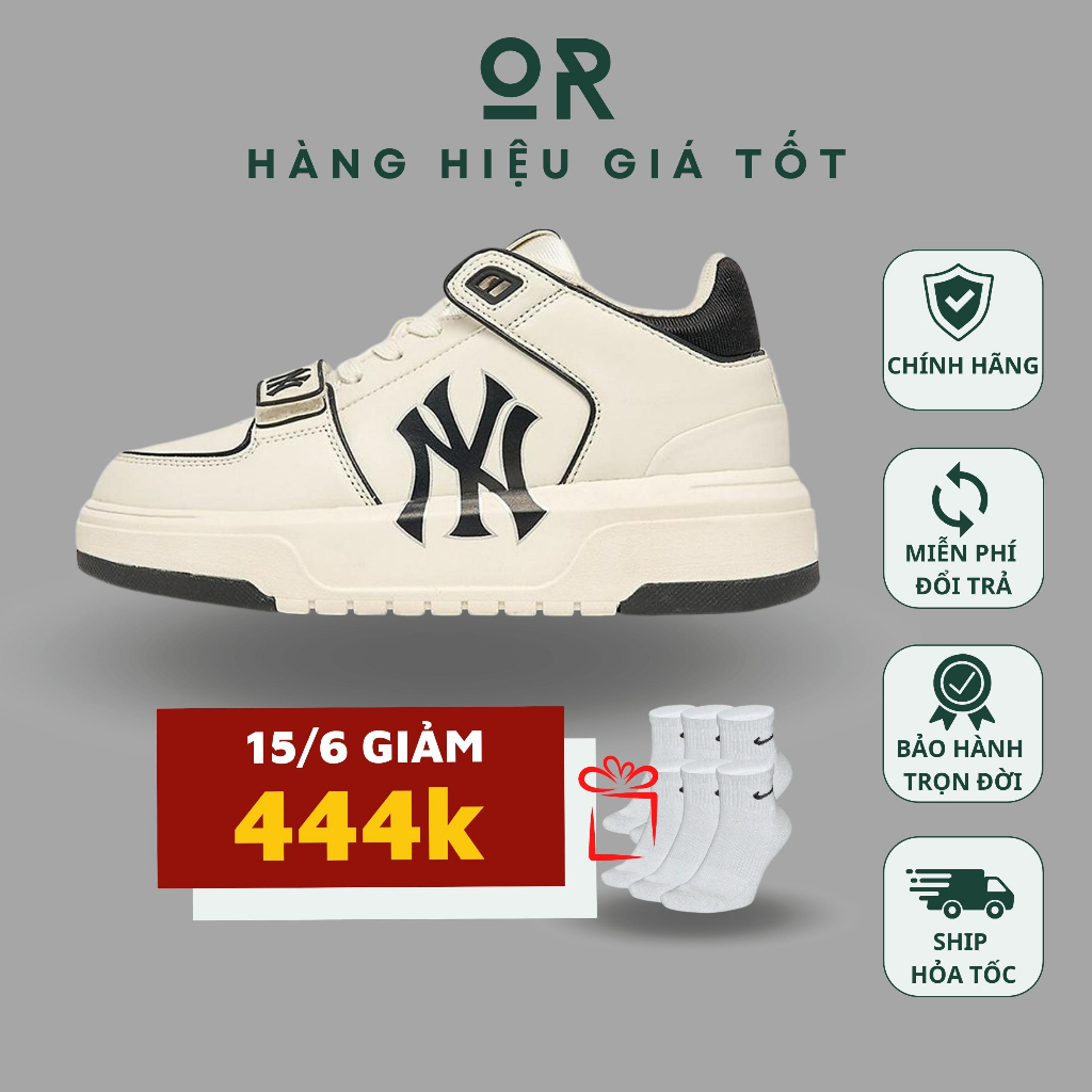 Giày MLB chính hãng, MLB Liner New York Yankess cổ mid đen trắng Basic, Giày thể thao nam nữ unisex - Only Real Sneakers