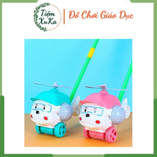 Đồ chơi xe đẩy poli chong chóng quay có cần đẩy cho bé