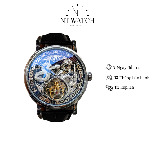 Đồng hồ cơ nam Patek Philippe Snake Edition Watch 6845 mặt lộ cơ mặt kính Saphhire chống xước dây da đeo tay cao cấp