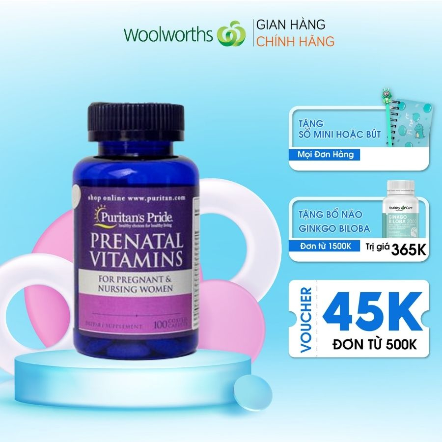Viên vitamin cho bà bầu Puritan's Pride Prenatal Vitamins 100 viên giúp mẹ và thai nhi phát triển khỏe mạnh