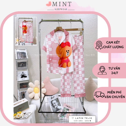 Đồ Bộ Pijama Lụa Tay Ngắn Quần Dài Freesize