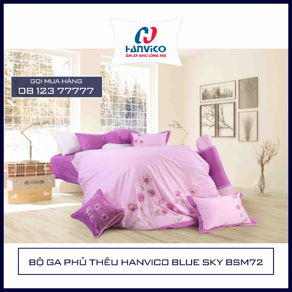 XẢ HÀNG THANH LÝ - SP TRƯNG BÀY - BỘ GA PHỦ THÊU HANVICO BLUE SKY BSM72 - HÀNG CHÍNH HÃNG