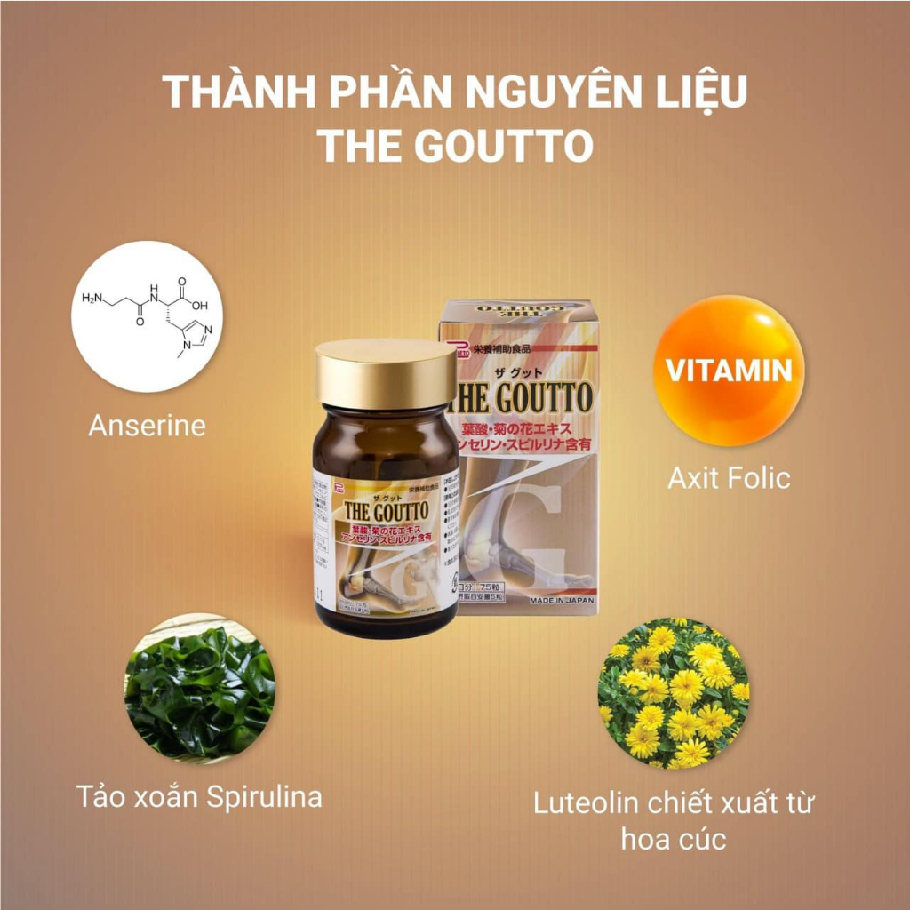 Viên uống hỗ trợ bệnh gout giảm viêm, sưng đau các khớp, tăng cường sức khỏe giảm biến chứng, viên uống goutto Nhật Bản