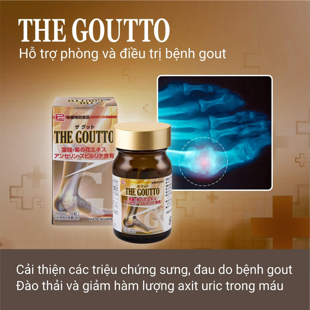 Viên uống hỗ trợ bệnh gout giảm viêm, sưng đau các khớp, tăng cường sức khỏe giảm biến chứng, viên uống goutto Nhật Bản