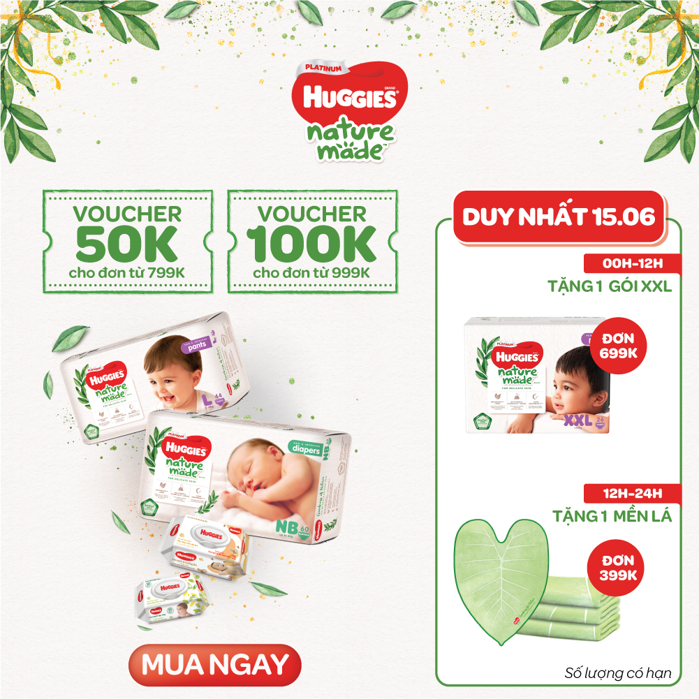 Quà tặng huggies natural made size quần XXL26 khi mua 3 bịch bất kì ngày 15/6