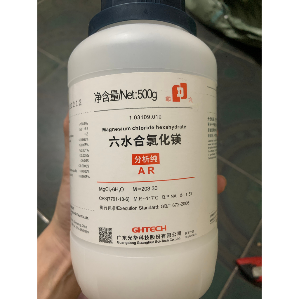 Magie clorua MgCl2.6H2O tinh khiết lọ 500g Magnesium chloride hexahydrate