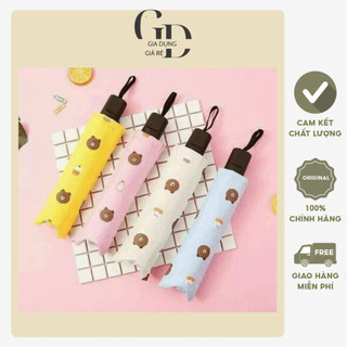 Ô gấp gọn chống tia UV có họa tiết gấu BROWN, lông vũ dễ thương đáng yêu