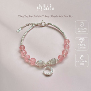 Vòng tay nữ đá mặt trăng mix thạch anh dâu thu hút tình duyên, may mắn KC01 - KILIG CHARM