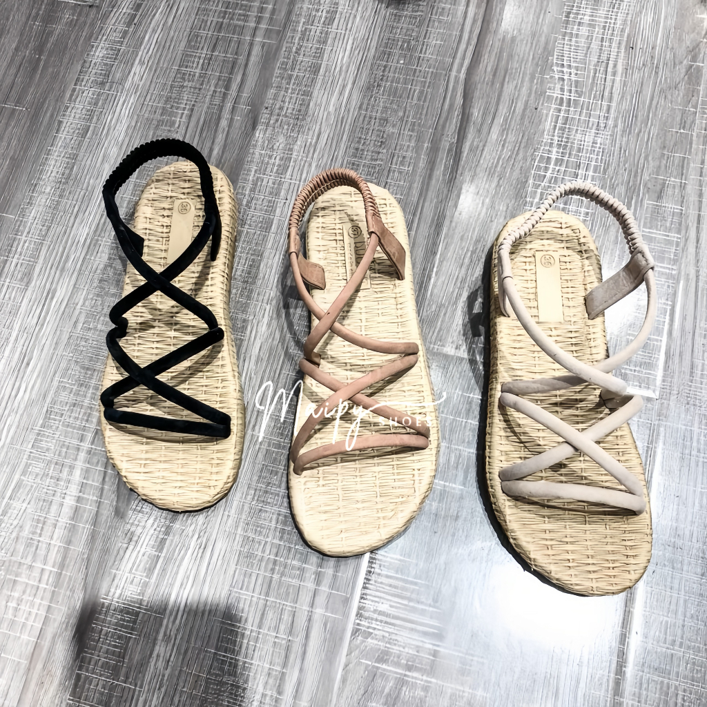 Sandal nữ đế cói quai hậu dây mảnh đan chéo đế cao su êm chân đi mưa, đi biển mùa hè 𝐆𝟎𝟎𝟐 Maipy
