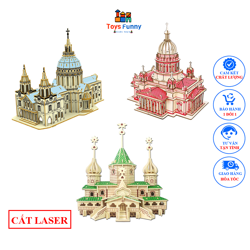 Đồ chơi Lắp ráp 3D gỗ - Mô Hình Lego kiến trúc Nhà Thờ - cắt laser