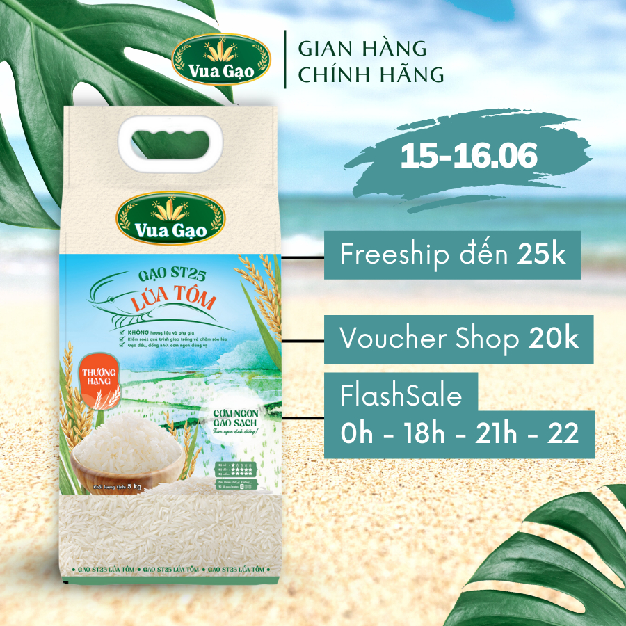 Gạo ST25 Lúa Tôm - Túi 5kg - Thương hiệu Vua Gạo
