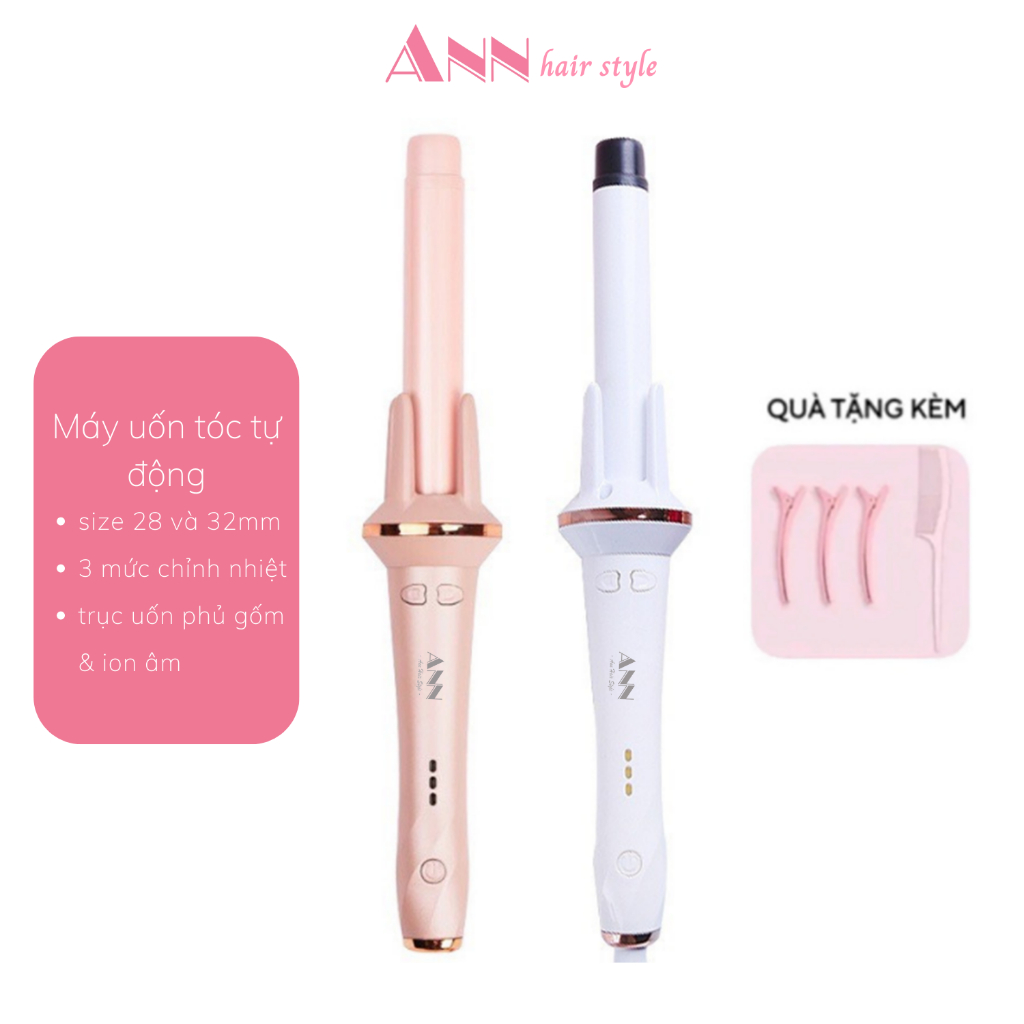 Máy Uốn Tóc Xoăn Tự Động 360 Chất Liệu Gốm Sứ Đường Kính Uốn 28Mm - Mẫu Gồm 2 Chức Năng Uốn Xoăn Và Cụp - Ann Mart Vn