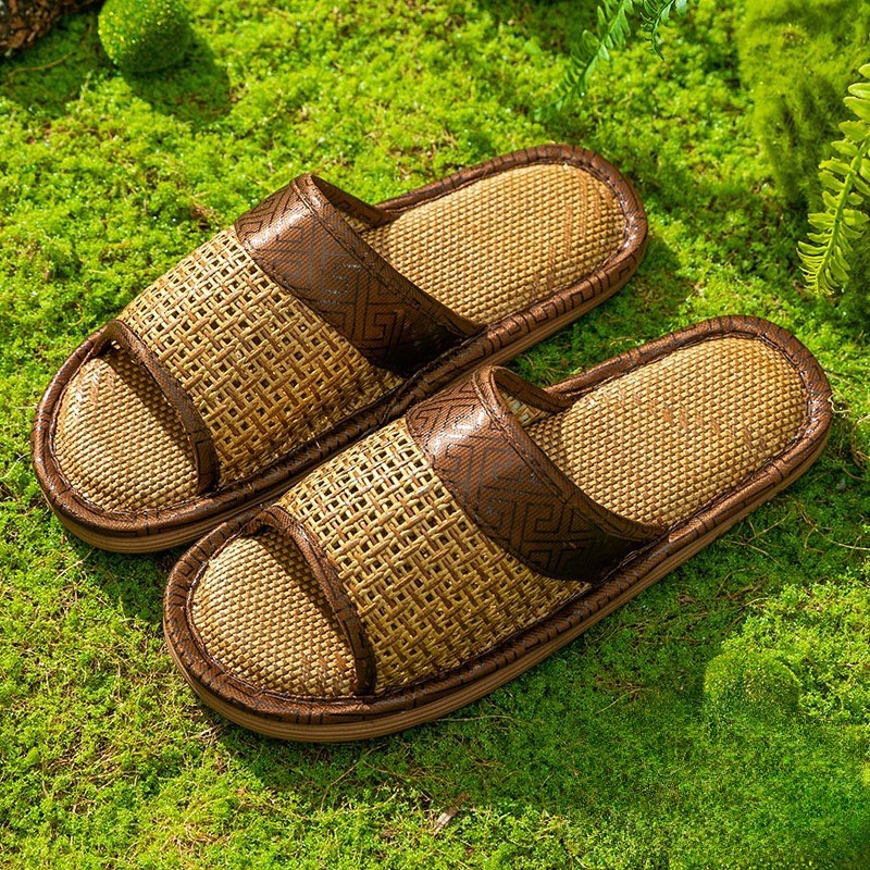 Dép Cói Mây Đi Trong Nhà Viền Nâu Mokimart 4 Mùa, Dép Đi Văn Phòng Êm Mềm, Thoáng Chân, Chống Hôi, Chống Trơn Trượt