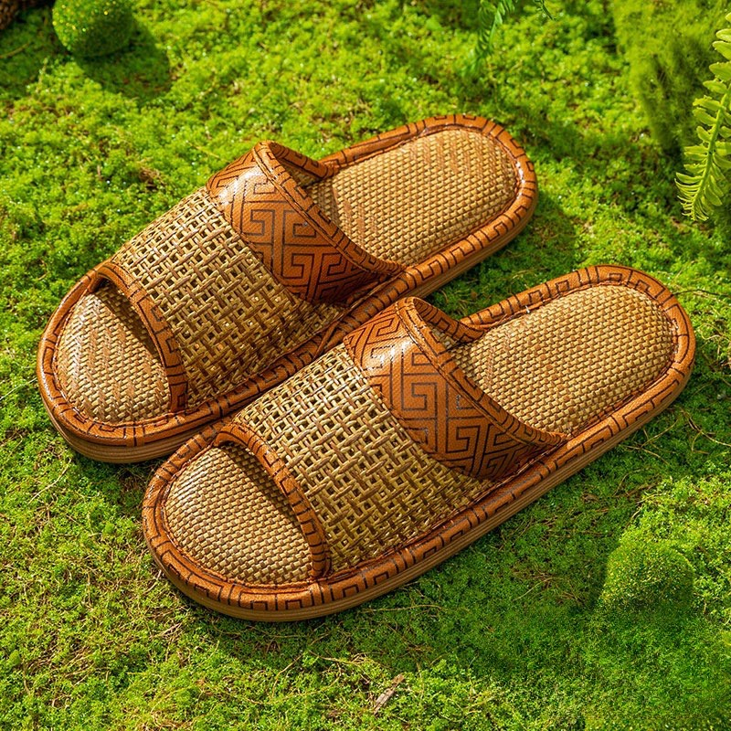 Dép Cói Mây Đi Trong Nhà Viền Nâu Mokimart 4 Mùa, Dép Đi Văn Phòng Êm Mềm, Thoáng Chân, Chống Hôi, Chống Trơn Trượt