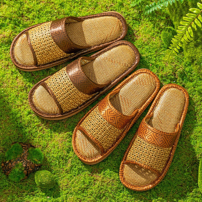 Dép Cói Mây Đi Trong Nhà Viền Nâu Mokimart 4 Mùa, Dép Đi Văn Phòng Êm Mềm, Thoáng Chân, Chống Hôi, Chống Trơn Trượt