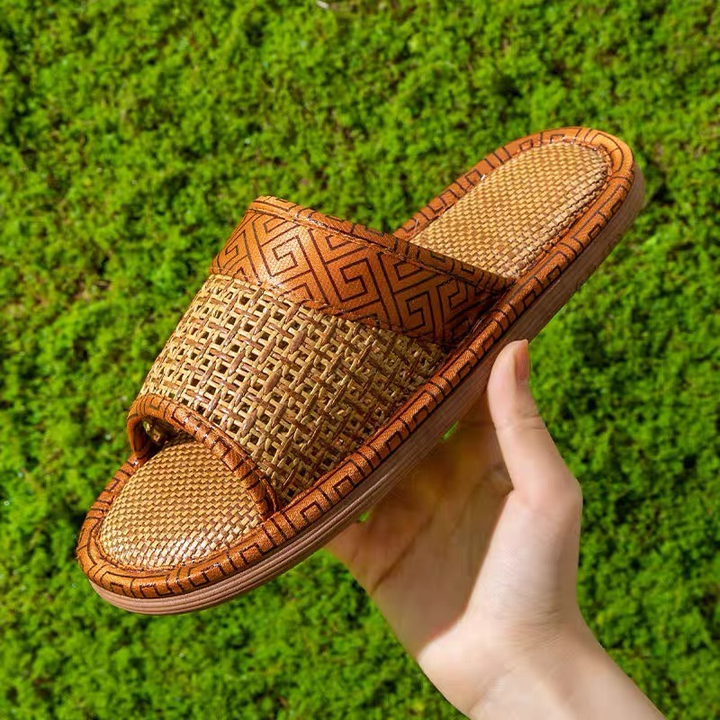 Dép Cói Mây Đi Trong Nhà Viền Nâu Mokimart 4 Mùa, Dép Đi Văn Phòng Êm Mềm, Thoáng Chân, Chống Hôi, Chống Trơn Trượt