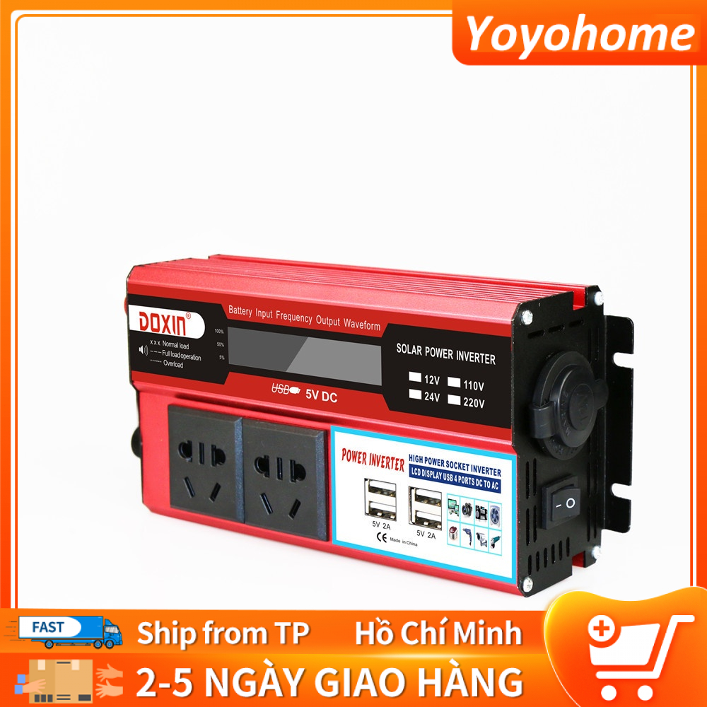 Biến tần nguồn ô tô, Bộ chuyển đổi nguồn di động tiện lợi, Bộ chuyển đổi điện áp DC 24V sang AC 220V, với 4 USB