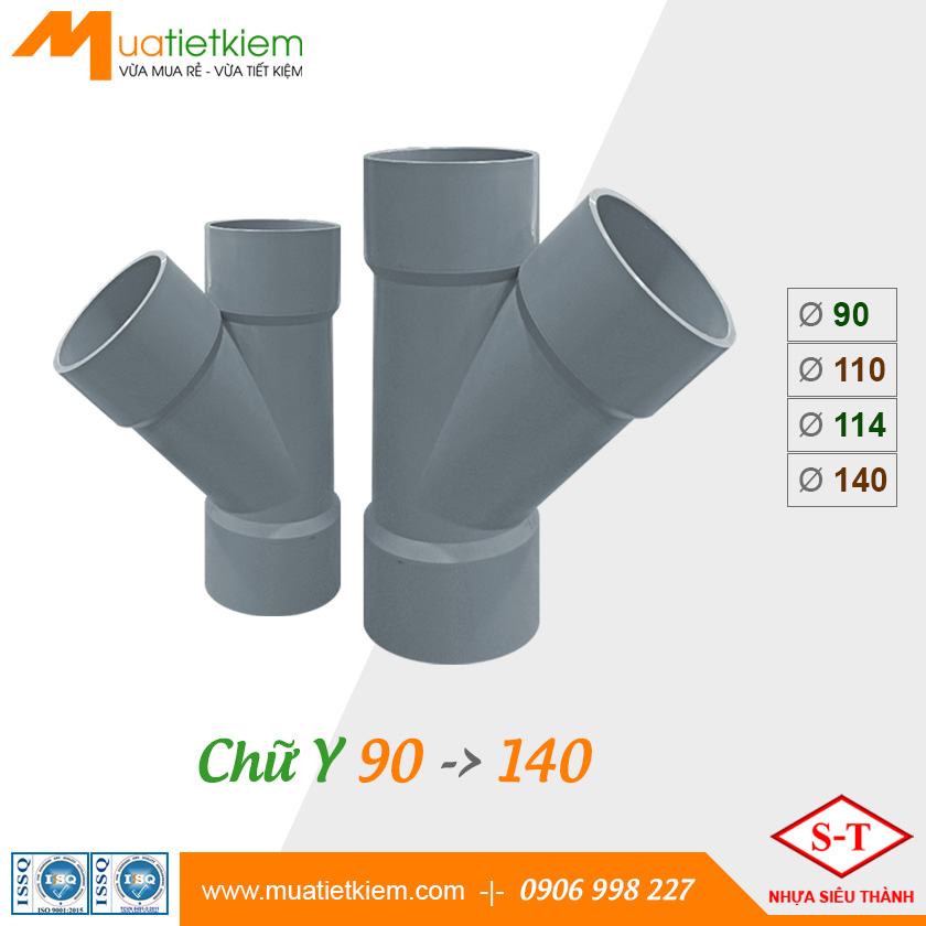 Chữ Y PVC phi 90, 110, 114, 140, phụ kiện ống nước (Siêu Thành)