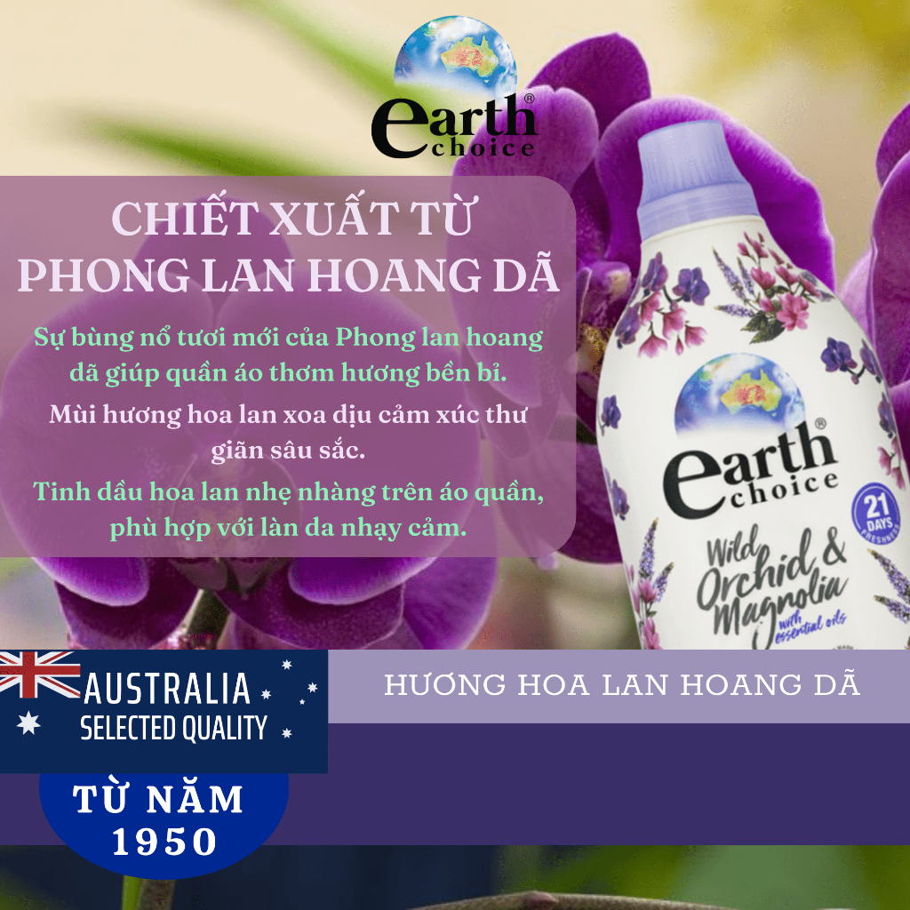 Nước Xả Vải Đậm Đặc Hương Mộc Lan Rừng EARTH CHOICE 1L Làm Mềm Và Bền Màu Quần Áo Không Gây Hại Da Tay