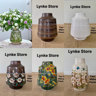 Bình Hoa Lọ Hoa Để Bàn Dáng Thấp Men Mộc Vẽ Hoa Cao 23cm Gốm Sứ Bát Tràng - Lynke Store