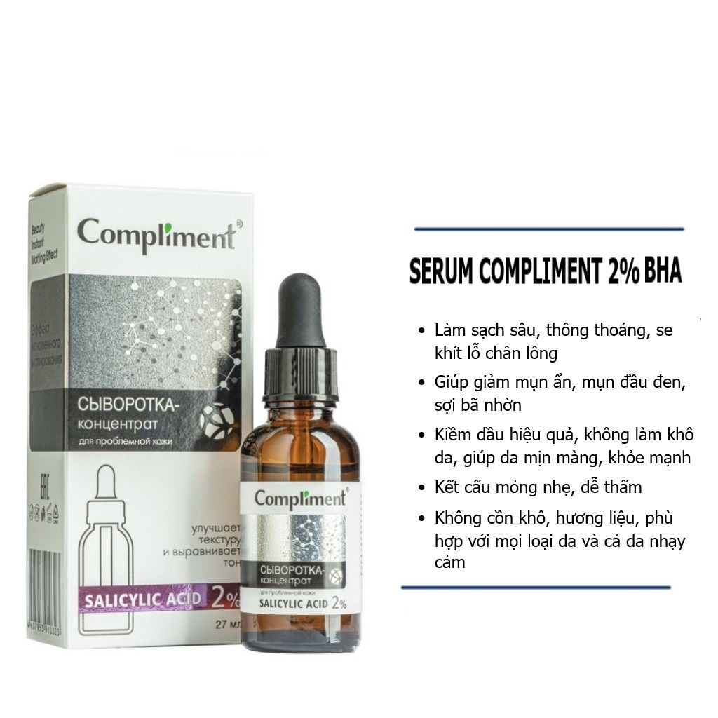 Serum Compliment Salicylic Acid 2% làm sạch sâu, giảm mụn, se lỗ chân lông, kiềm dầu 27ml