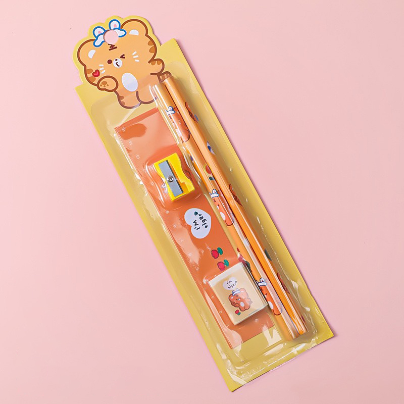 Bộ Dụng Cụ Học Tập Sét 5 Món Gồm Bút Chì + Tẩy + Thước Kẻ + Gọt Bút Chì,Bộ Dụng Cụ Học Tập Đầy Đủ Cho Học Sinh
