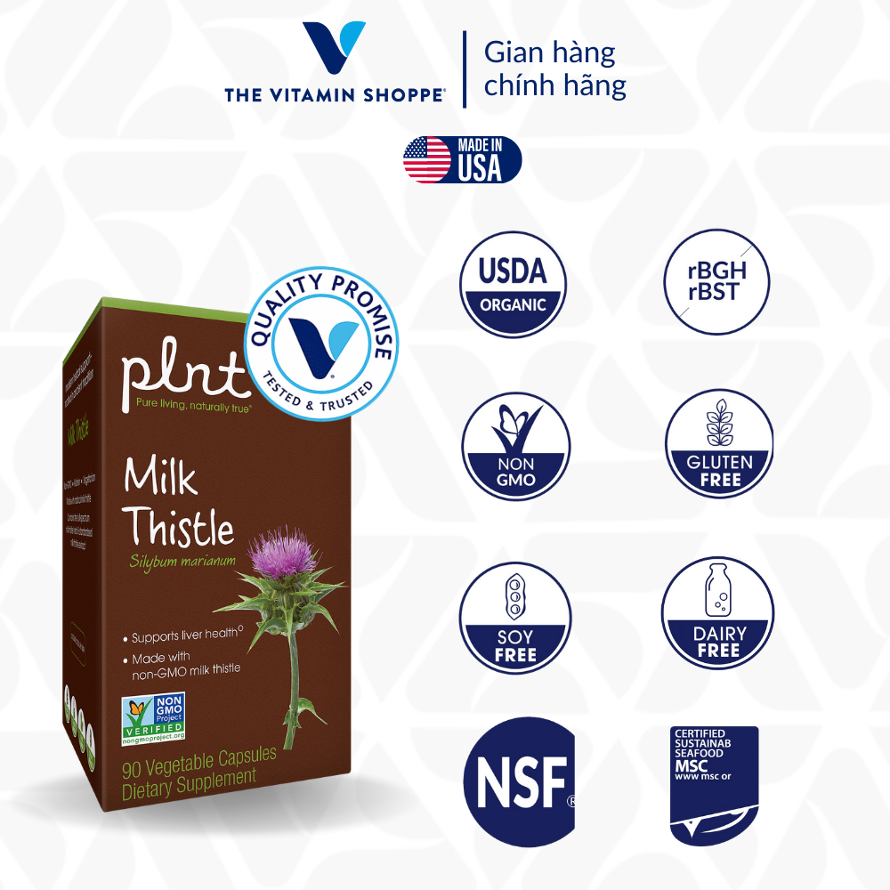 Viên Uống Thải Độc, Tăng Cường Chức Năng Gan PLNT Milk Thistle chiết xuất kê sữa 90 viên