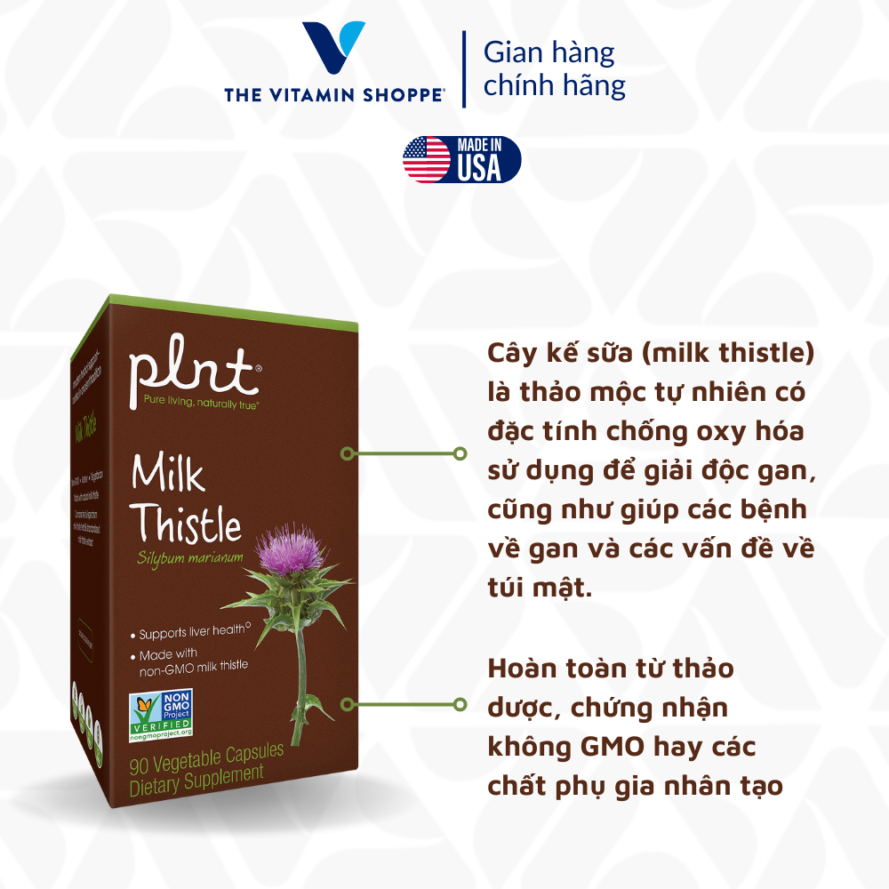 Viên Uống Thải Độc, Tăng Cường Chức Năng Gan PLNT Milk Thistle chiết xuất kê sữa 90 viên