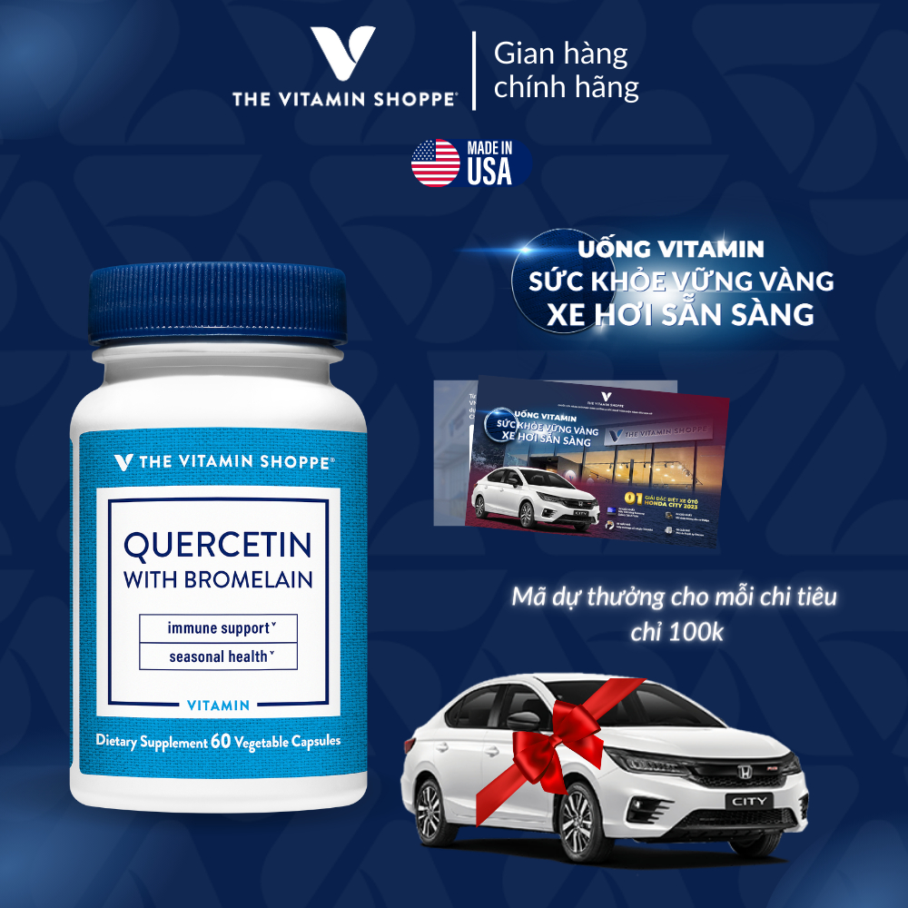 Viên Uống Giảm Dị Ứng và Viêm Mũi Dị Ứng THE VITAMIN SHOPPE Quercetin With Bromelain 60 viên