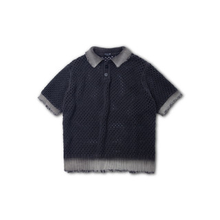 Áo polo len "goldie knit washed" giặt nhuộm đánh rách màu xám