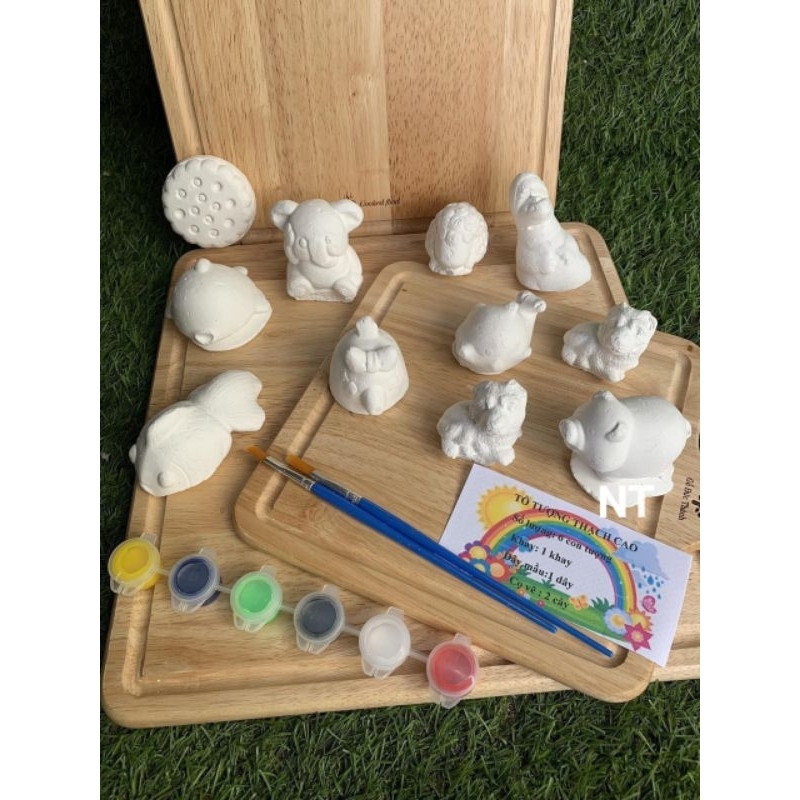 Combo 1 hộp 10 tượng thạch cao tô màu 7-10cm kèm cọ và màu