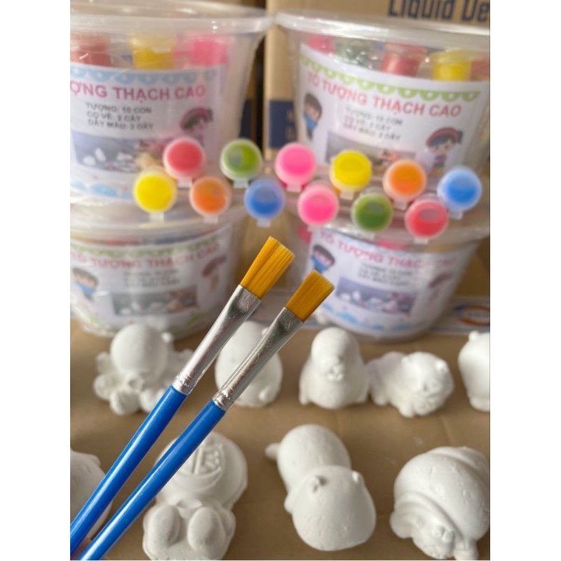 Combo 1 hộp 10 tượng thạch cao tô màu 7-10cm kèm cọ và màu