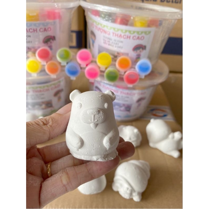 Combo 1 hộp 10 tượng thạch cao tô màu 7-10cm kèm cọ và màu