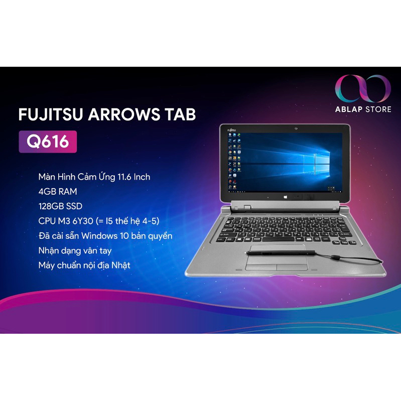 Máy tính bảng Fujitsu Q616 pin 5-8h mạnh hơn Q506 Q507 11,6inch Ram 4GB SSD 128GB