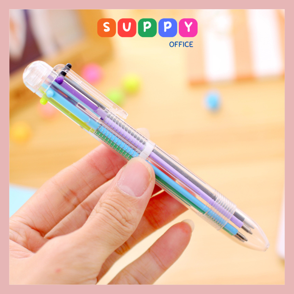 Bút bi 6 ngòi màu Suppy cực dễ thương, bút đánh dấu tiện dụng làm quà tặng