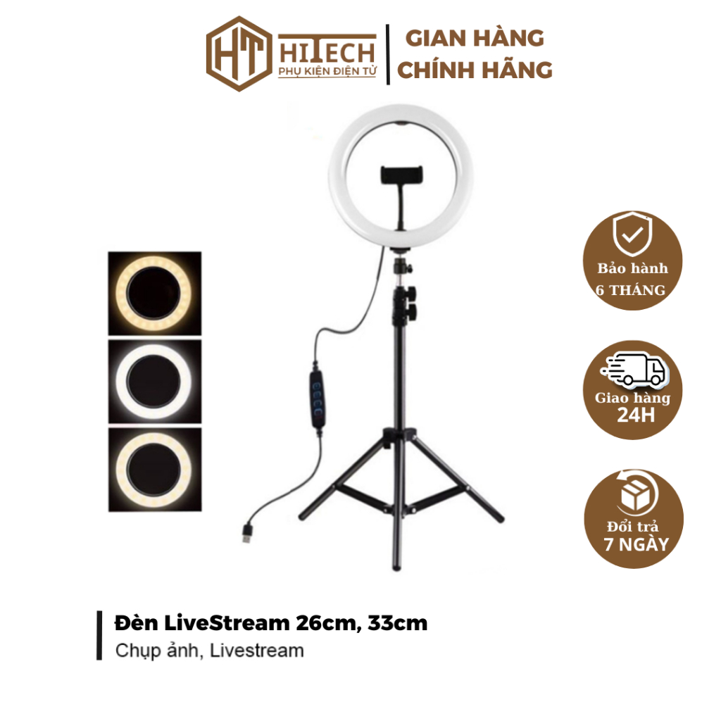 Đèn Livestream 26cm, 33cm Kèm Chân 2m1, 3 Chế Độ Đèn Tùy Chỉnh - HiTech