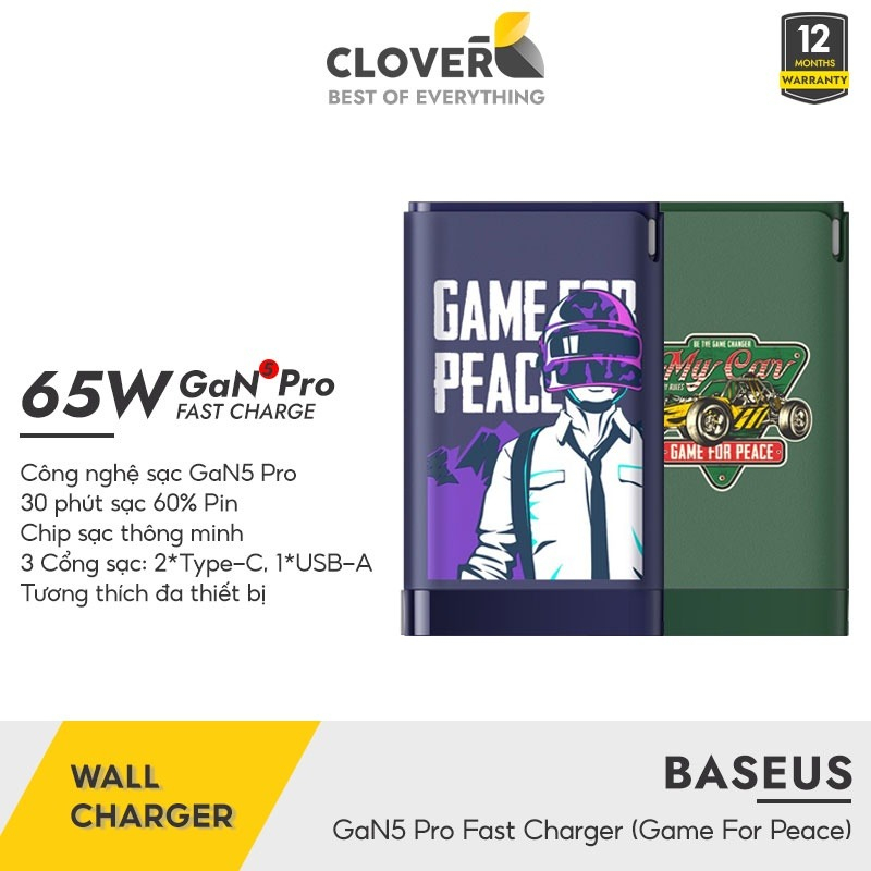 Củ Sạc Nhanh Baseus GaN5 Pro 100W Fast Charger (Kèm Cáp C to C, 2 Port USB + Type C, PD/ QC 4.0/3.0 / AFC/ FCP/ PPS